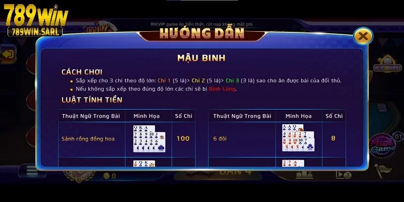 Luật chơi game bài Mậu Binh 789win